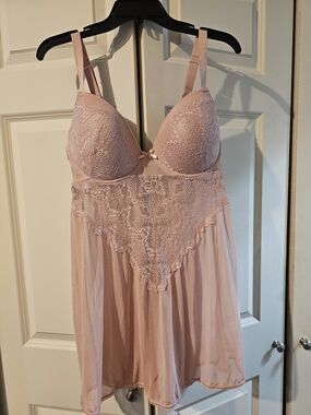 Daisy Fuentes Lace Babydoll Chemise in Blush  1X